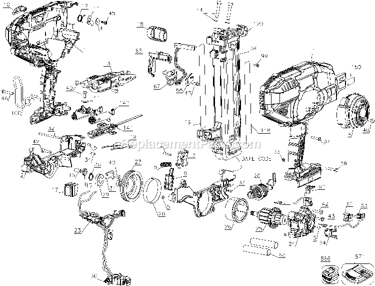 Page A Diagram and Parts List for PCC792B Type 2 Porter Cable Nailer